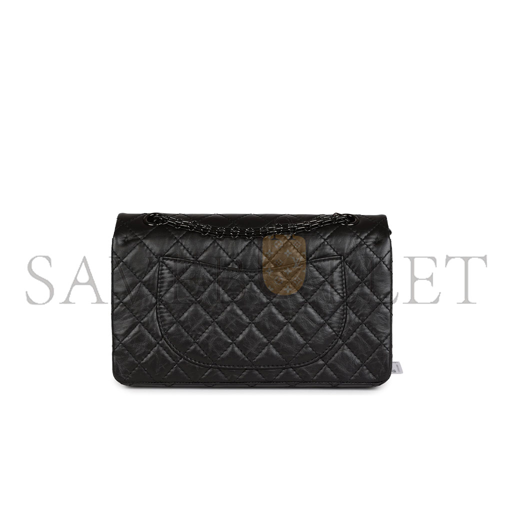 Ch*el master aged calfskin quilted 2.55 reissue flap so black a37587 (28*19.5*7.5cm)